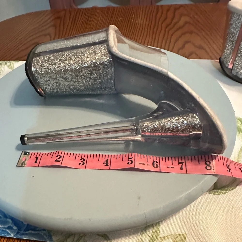 Pleaser Silver Platform Shoes with Glitter Finish